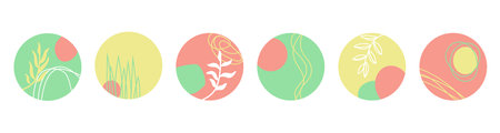 Floral Pastel Highlight Icon Set. Cover Icons for Saved Stories. Minimal Icons Hand Drawn Vector Illustration On White Backgroundのイラスト素材