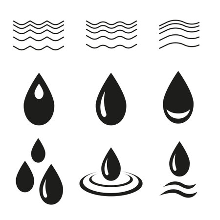 Vector set of water drop and wave symbolsのイラスト素材