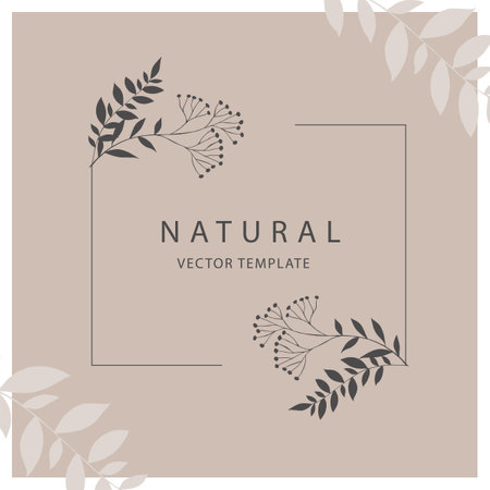 Elegant frame with silhouettes of branch and leaves for logo for wedding design, invitation design, for print, cover or wallpaper.のイラスト素材