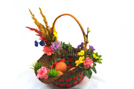 Three eggs in basket for celebrating on easter prepareの写真素材
