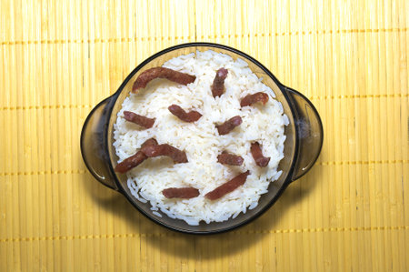 Rice with dry smoked pork sausageの写真素材