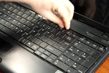  Untwisting of laptop の写真素材