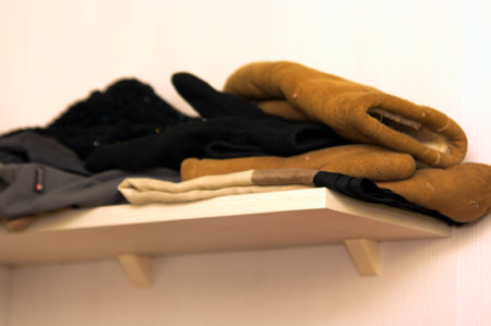 on the shelf with a handy clothes rackの写真素材