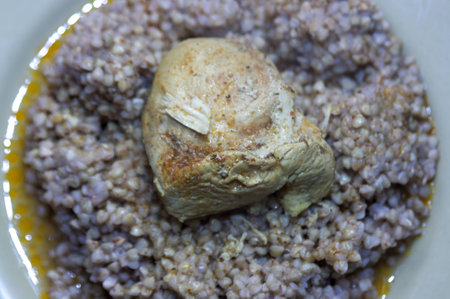 Chicken steak with buckwheat sauceの写真素材