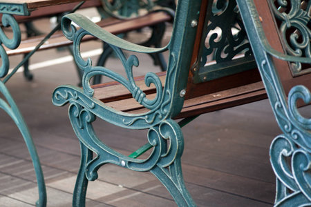 bench with ornate porczomの写真素材