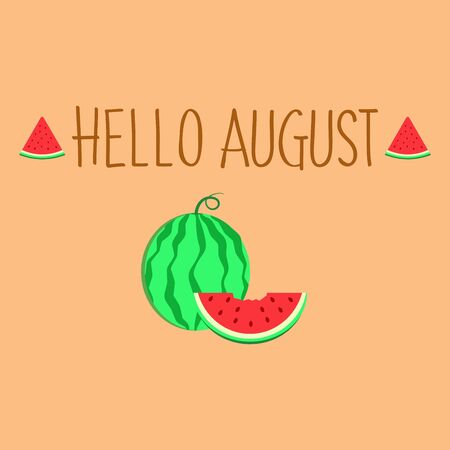 Hello August background with watermelon. Vector illustrationのイラスト素材