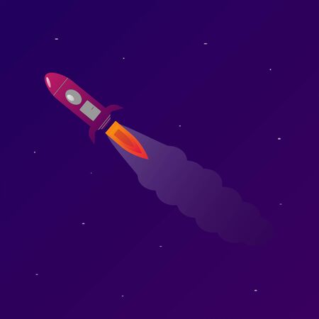 Rocket in space, colorful illustration, concept of the universe. Stylized cartoon