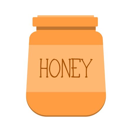 A jar of honey, a natural product made by bees, help with colds, a tasty and healthy dessert, flu prevention. Colorful illustration. Icon.の写真素材