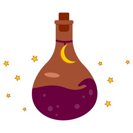 Magic potion in a bottle, witchcraft. Game icon of magic elixir. Design for app user interfaceのイラスト素材