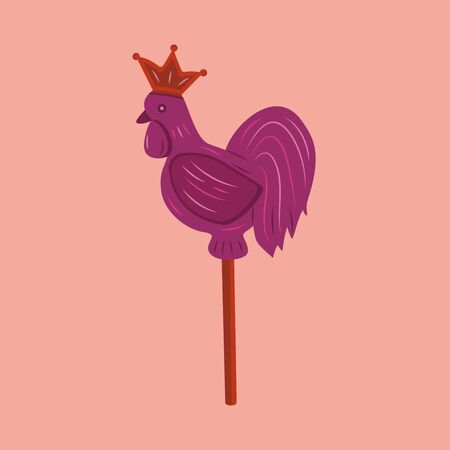 Candy lollipop in the shape of a rooster. Taste of childhood Russian candyのイラスト素材