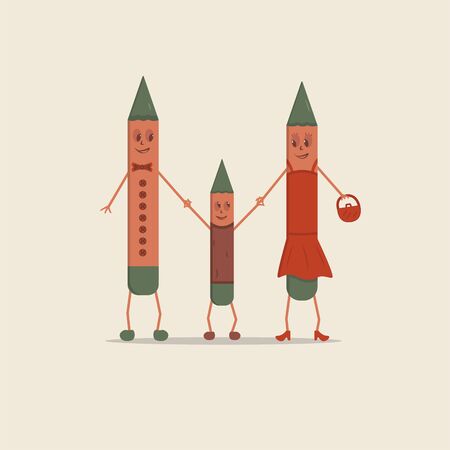 A family of pencils. Dad mom and son. Illustration for children's bookのイラスト素材