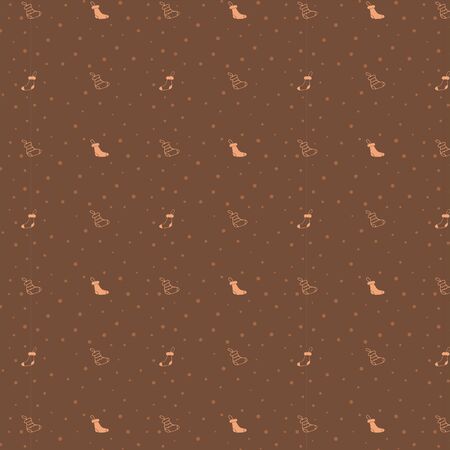 A seamless pattern on a brown background with Christmas socks. Can be used as gift wrapping. Merry Christmas and Happy New Year seamless pattern for holiday packingのイラスト素材