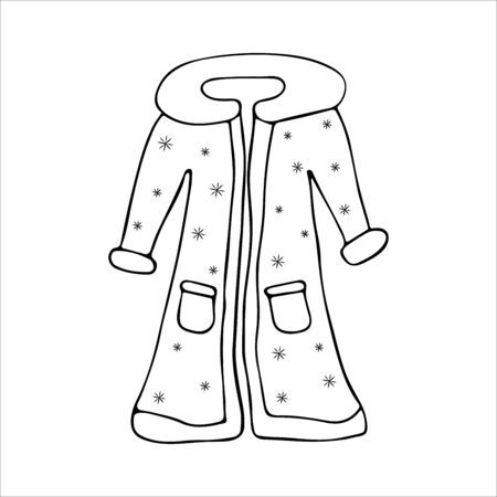 Santa Claus clothes, doodle-style fur coats. Black and white illustrationのイラスト素材