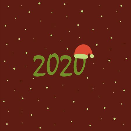 Bard background with 2020 inscription and snowflakes. Happy New Year. Santa Claus hat. Holiday banner, card and poster.のイラスト素材
