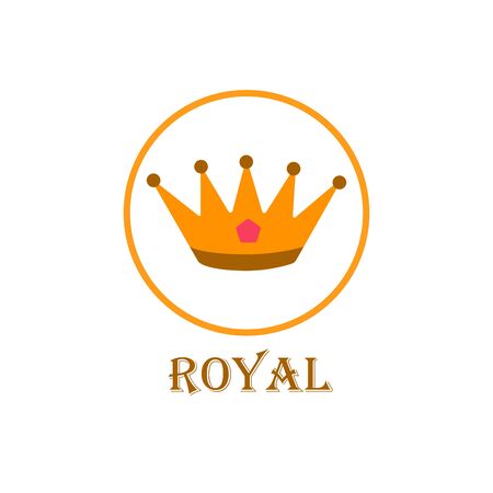 Icon of the gold crown in a circle with the inscription royal on white background. Cartoon style illustration. Logo for companies and businessのイラスト素材