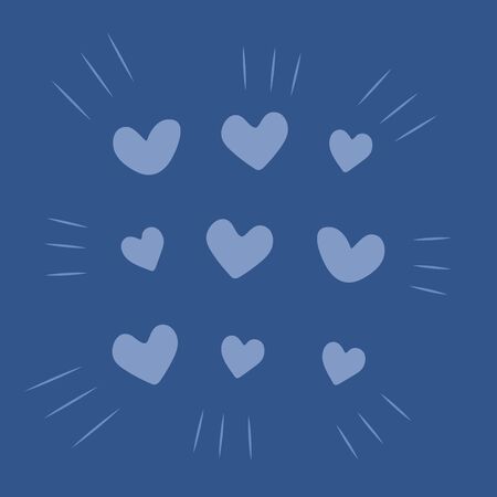 Classic blue background with set of hearts. 2020 color. Wrapping paper, fabric print. Abstract...