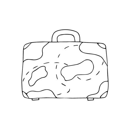 Doodle travel suitcase, bag, case black and white illustration. Baggage for to pack things on a tripのイラスト素材