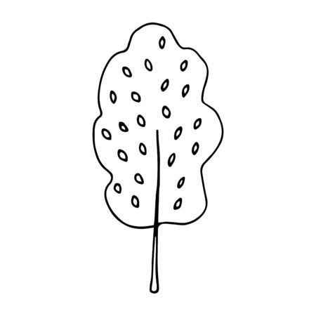 Beautiful tree with leaves on a white background. National Forest Day. The concept of conservation of nature. Spring or summer doodle style black and white illustration. National arbor day. Ecology.のイラスト素材