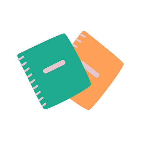Two notebooks on rings are stacked. Spiral notebooks school icon in a flat style. Vector isolated illustration.のイラスト素材