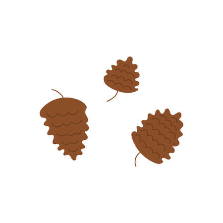 Pine cones on a white background. Isolated vector illustration in flat style. Hand drawing