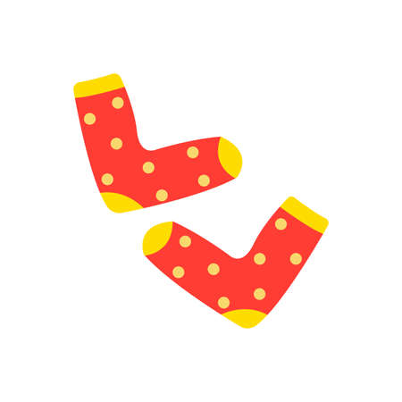 Warm cozy socks. Red with polka dots. Comfortable clothes for cold weather. Winter or autumn socks. Isolated vector illustration in flat styleのイラスト素材
