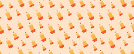Christmas seamless pattern with burning candles in candlesticks on a pink background. Winter festive...