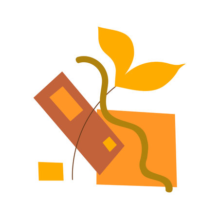 Abstract art shapes and plant painting background. Modern trendy art. Colorful vector illustration hand drawn isolatedのイラスト素材