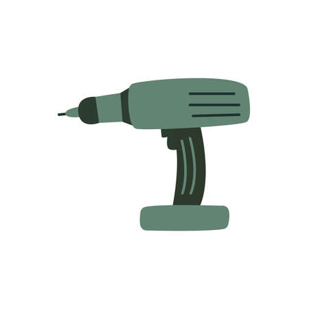 Hammer drill. Screwdriver. Electric cordless handheld household repair tool. Colorful vector illustration isolated hand drawnのイラスト素材