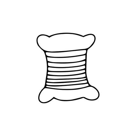 Bobbin of thread for sewing. Black and white vector illustration in doodle style isolated single. Sewing tool reel windingのイラスト素材