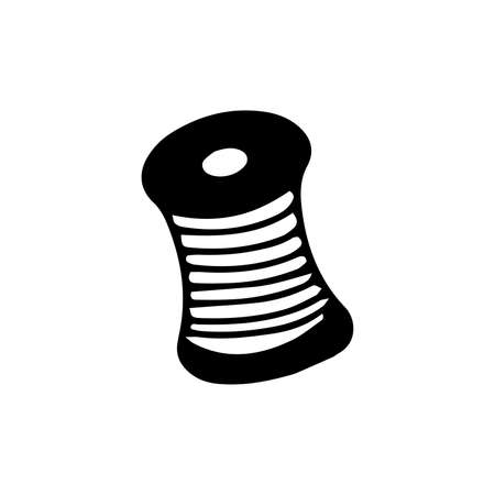Bobbin of thread for sewing. Black and white vector illustration in doodle style isolated single. Sewing tool reelのイラスト素材
