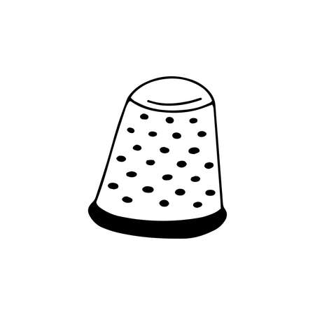 Thimble. Black and white vector illustration in doodle style isolated single. Sewing tool, finger safetyのイラスト素材