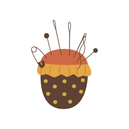 Needle pillow. Colorful vector illustration in hand drawn style isolated single. Sewing tool soft. Needlework hobbyのイラスト素材