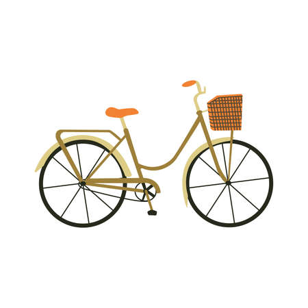 An elegant city bicycle with a basket. Colorful vector isolated illustration hand drawn. Bicycle day. Sports Equipment cycling transportのイラスト素材