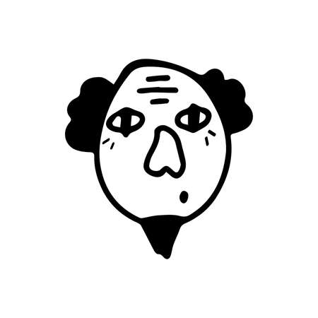 Doodle man face. Black and white vector isolated illustration single . Adult surprised man with beard and receding hairline. Grandfather pensionerのイラスト素材