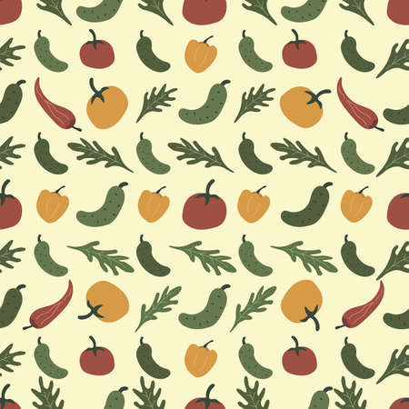 Seamless pattern with vegetables. Fresh organic vegetable in hand drawn style vector. Harvesting...
