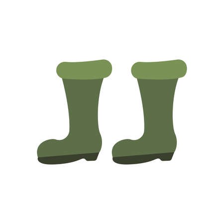 Green rubber boots. Colorful vector isolated illustration hand drawn. Work shoes for gardening or farmingのイラスト素材