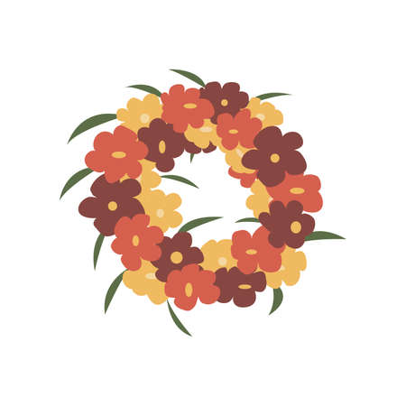 Beautiul Flower wreath. Colorful vector isolated illustration cartoon. Single element card boho colorのイラスト素材