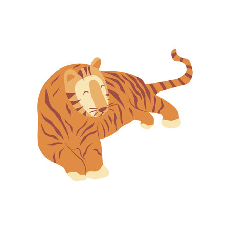 Tiger is lying. Noble wild striped feline, fast and agile animal. Colorful vector isolated illustration hand drawn. Year of the tigerのイラスト素材