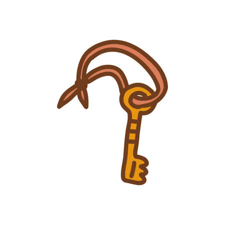 Key from the chest or door on a string. Colorful vector isolated illustration hand drawnのイラスト素材