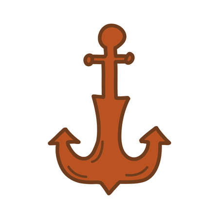 Marine anchor. Colorful vector isolated illustration hand drawn. Antique metal equipment