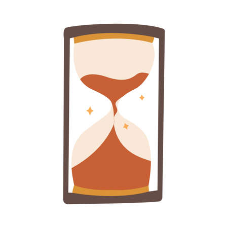 Antique reversible hourglass. Time runs like sand. Colorful vector isolated illustration hand drawn....