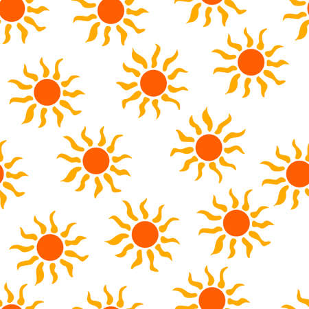 Seamless pattern with sun on white background. Colorful simple vector hand drawn boho illustration....