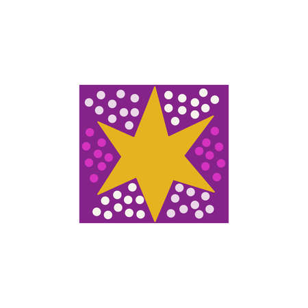 Yellow star in a purple polka dot square. Abstract geometric composition, print. Vector isolated illustration hand drawn. Card or iconのイラスト素材