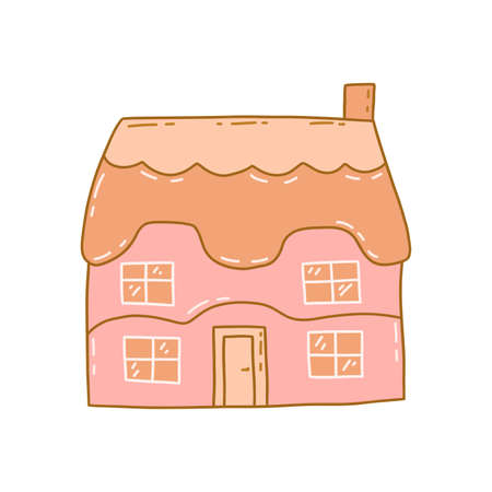 Cute little house. Colorful vector isolated doodle illustration. sweet home. hand drawn clip art bohoのイラスト素材