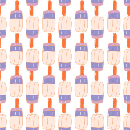 Seamless pattern with ice cream on a wooden stick in glaze. ice lolly. Colorful vector doodle...