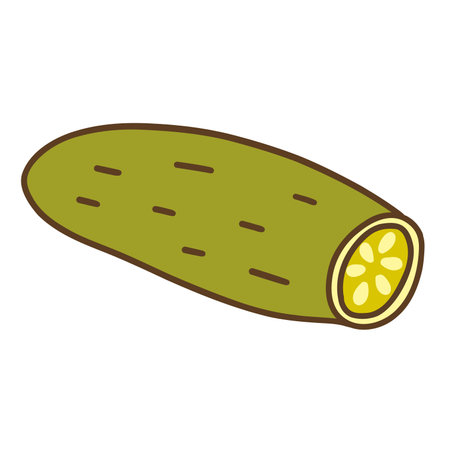 Green cucumber with the tip cut off. Useful tasty juicy seasonal vegetable. Raw eating. Colorful vector isolated illustration hand drawn with outline doodleのイラスト素材