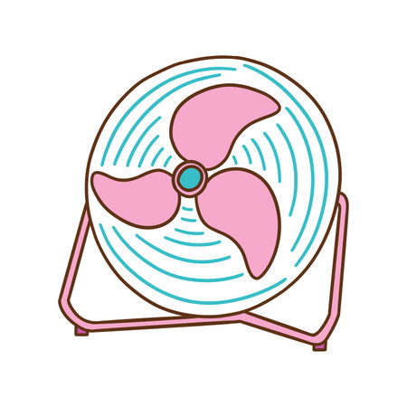 Desktop or floor fan pink color. Cooling air conditioning unit in hot weather. Colorful vector isolated illustration hand drawn with outlineのイラスト素材