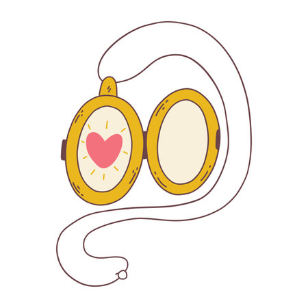 Beautiful vintage opening locket with heart inside. Symbol of love and recognition in feelings. Ancient pendant. Colorful vector isolated illustration hand drawnのイラスト素材