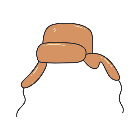 Russian winter warm hat with earflaps. Headdress made of fur or wool. Traditional Russian culture. Colorful vector isolated illustration hand drawn doodle icon or card with contourのイラスト素材