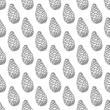 Seamless pattern with pine cones on white background. Black and white vector illustration doodle hand drawn. Wrapping or textile, print for fabric or paperのイラスト素材